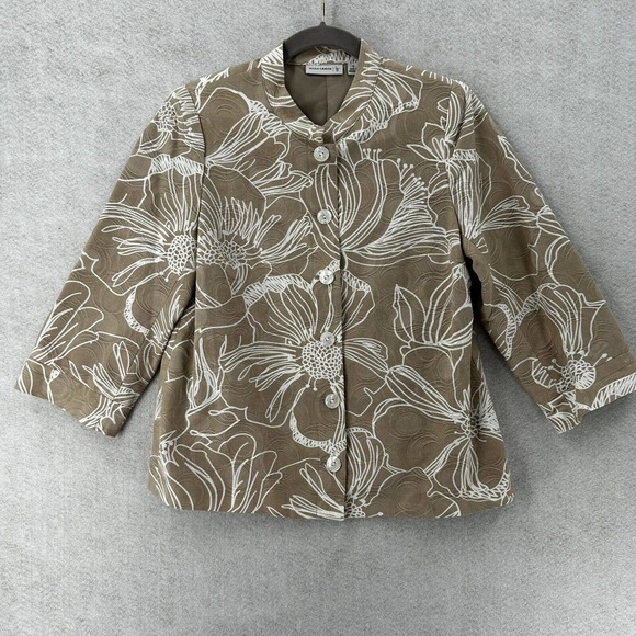 Susan Graver Blazer Jacket Womens SMALL 3/4 Sleeve‎ Floral Cotton Shell Buttons - Picture 1 of 14